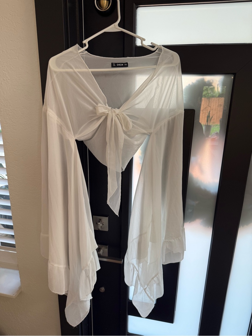 SHEIN White Sheer Tie-Front Draped Robe
